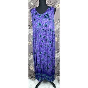 Vtg 90's Floral Rayon Crinkle Gauze Sheer Boho Cottagecore Dress Medium Maxi